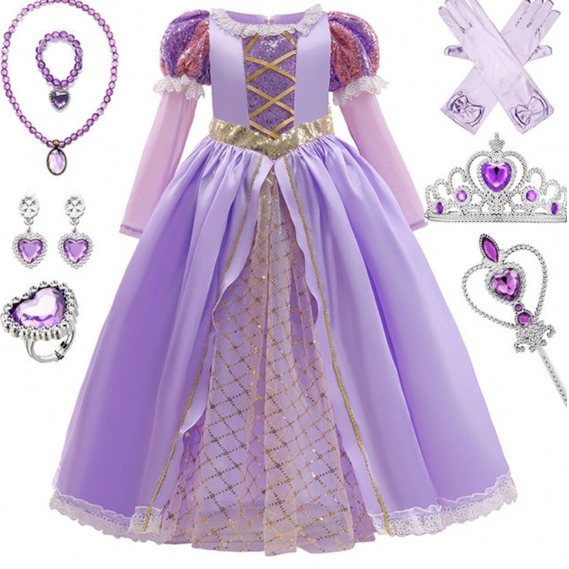 Baige Girls Prinzessin Sofia Kleid Cosplay Kostüm Kids Pailletten Sophia Layered Long Sleeves Child Carnival Halloween Party Kleid
