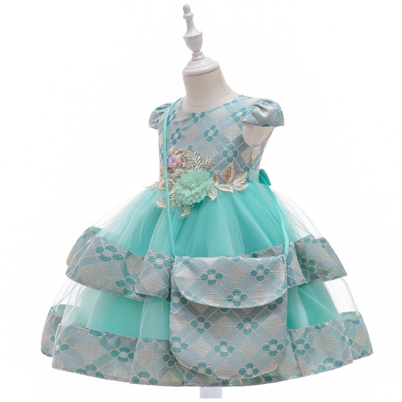 Baige Kinder Sommermädchenkleid mit Tasche 3-10 Jahre Boutique Kinder Kleidung 2pcs Anzüge L5215