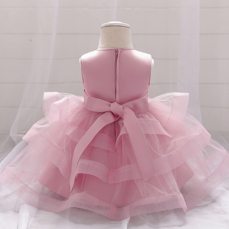 Baige Großhandel Stickerei Pearl Bow Design Party Baby Girls Kleider Geburtstagsfeier Kinder KNOCK L1929XZ