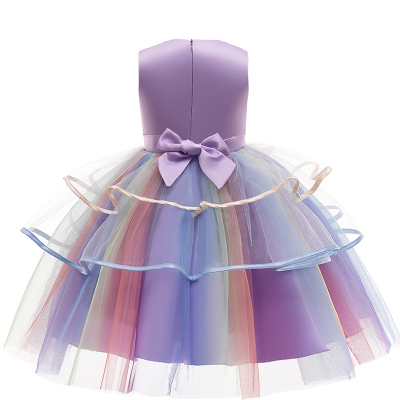 3 Farben Regenbogen Mädchen Einhornkleid Prinzessin Kleid für Mädchen Kinder Geburtstag