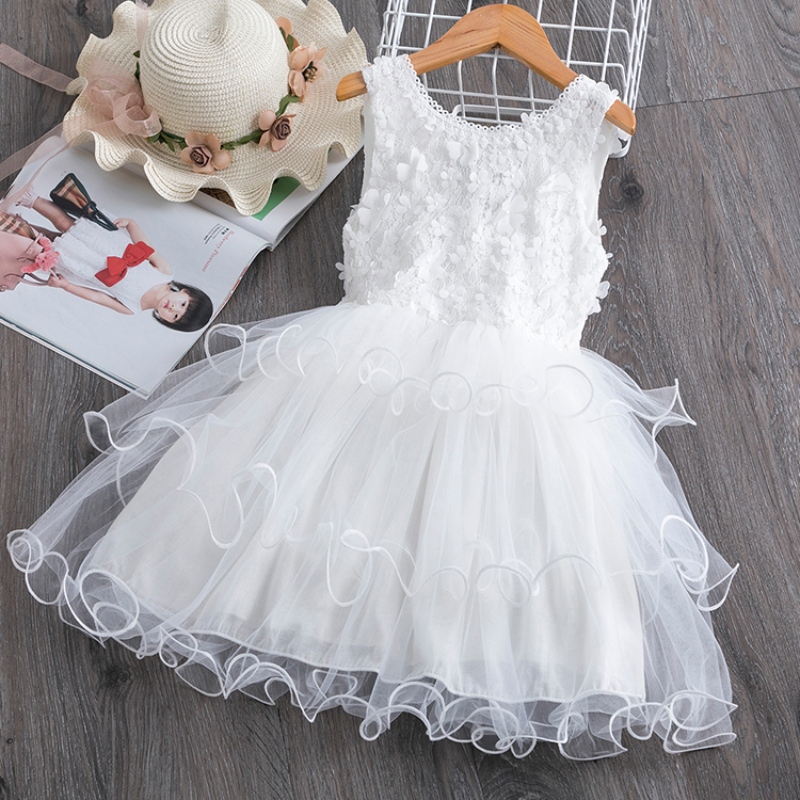 3-8 Jahre Spitzen Sommerkleid für Mädchen Blume Elegante Hochzeitsfeier Prinzessin Kleider Ärmel und Rückenless Tutu Kleider