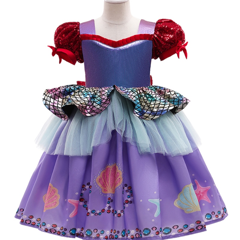 2022 Neues Trend ärmelloses flacher Nacken klassische Kinder lila funkelnde Spitzenkleid für Mädchen Prinzessin