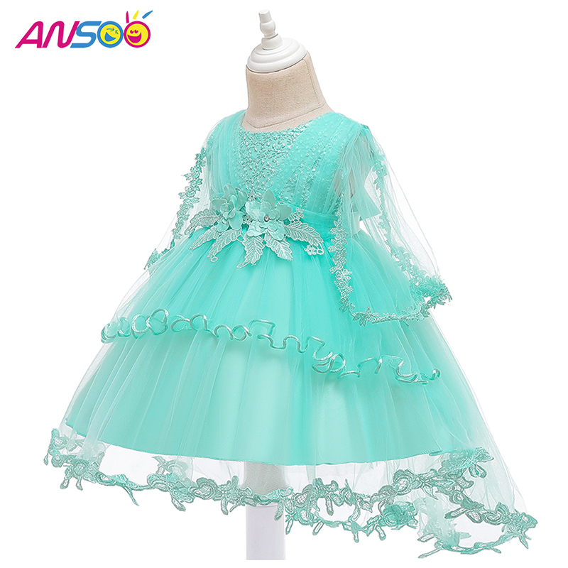 Ansoo Prinzessin Blumenmädchen Kleid Sommer Tutu Hochzeits Geburtstagsfeier Kleider für Mädchen Kinder Kostüm Teenager Prom Design Design