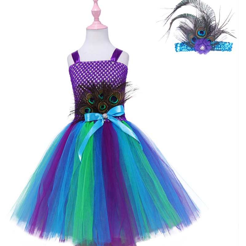 Herbstkleid von Kindern Peacock Federnetzrock Baby Prinzessin Rock Tutu Kleid