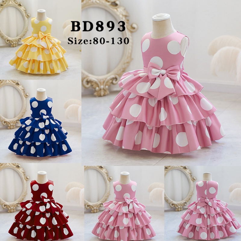 Baby Girls Neujahr 2022 Bowknot Punktkleid für Mädchen Hochzeitsfeier Kleider Kleinkind Kinder Geburtstag Punkt Kleid