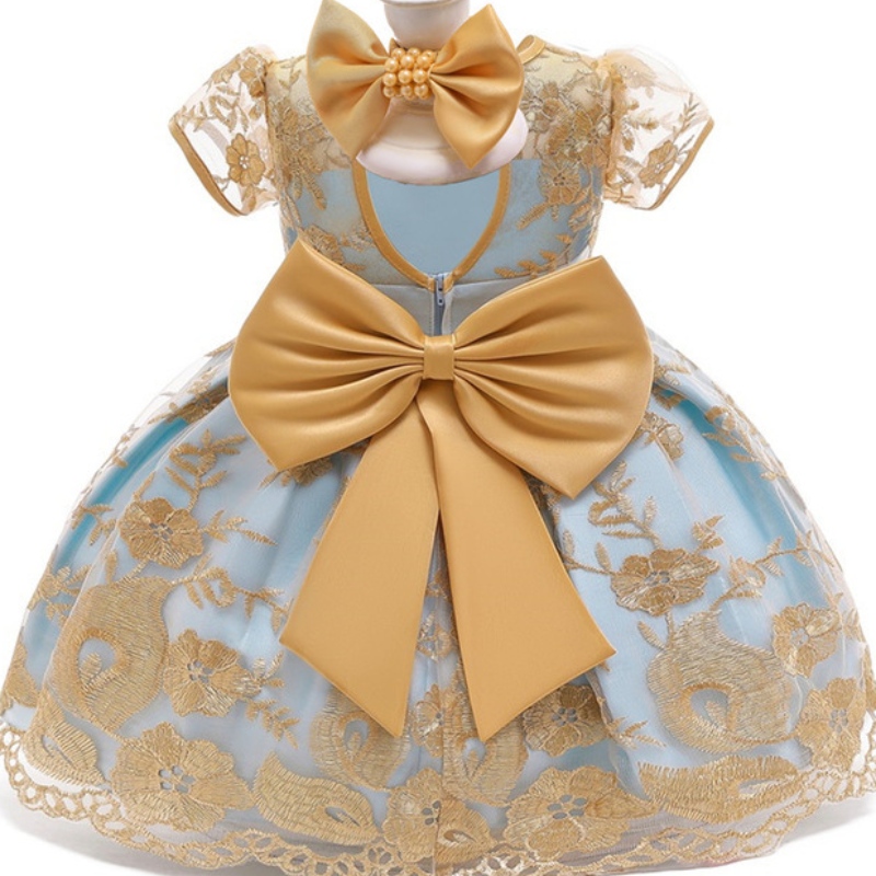 Amazon Hot Sale Baby Prinzessin Kleid Gold Spitzenkleid für 1-3 Jahre altes Baby