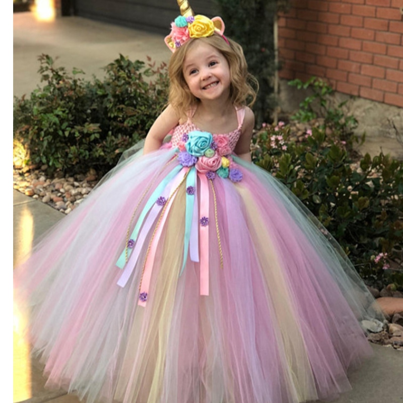 Kinder Prinzessin Kleid bunte Süßigkeiten Mesh Party Kleid Einhorn Tutu Rock für Mädchen