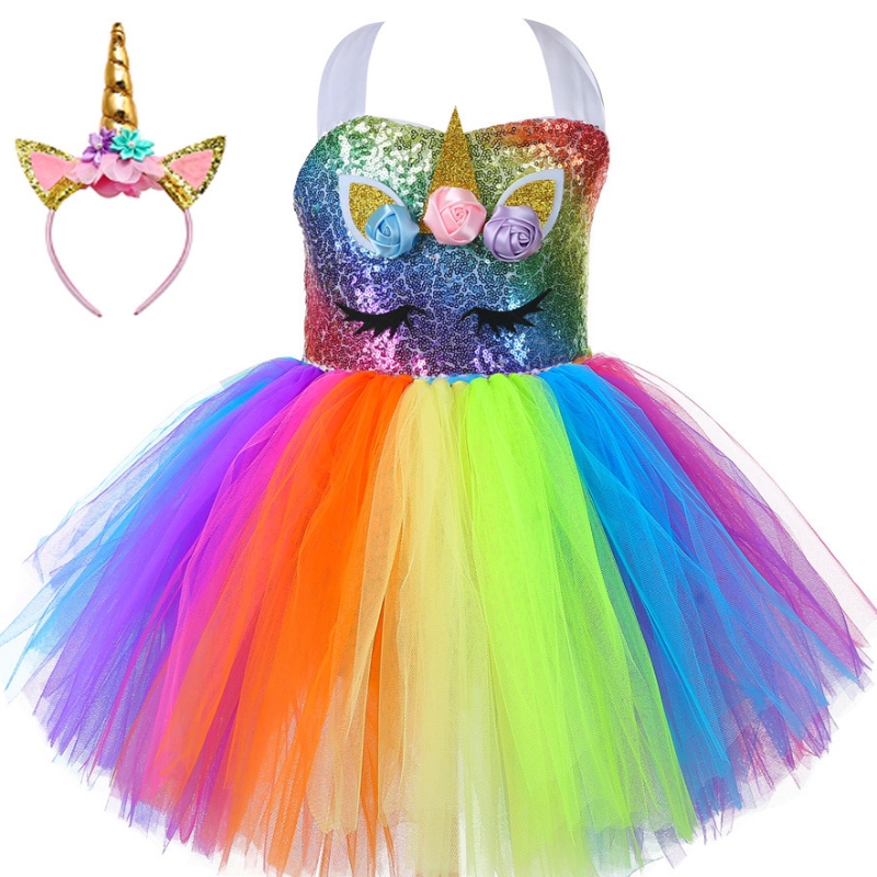 Einhorn -Partykleid von Kindern Rainbow Princess Kleid Tutu Rock Rainbow Princess Kleid