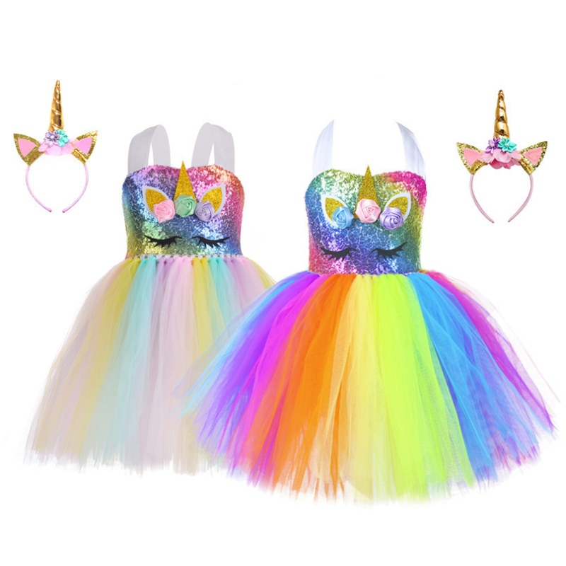 Einhorn -Partykleid von Kindern Rainbow Princess Kleid Tutu Rock Rainbow Princess Kleid