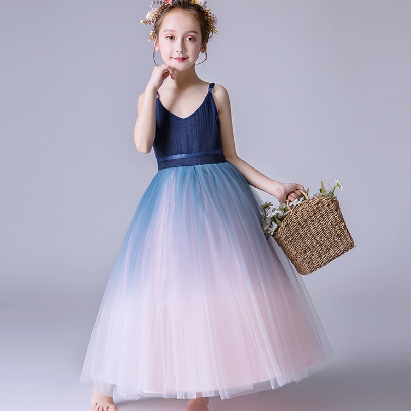 Blume Girls Spitzenbrautjungfernkleid lange eine Linie Hochzeits Festzug Kleider Tüll Partykleid