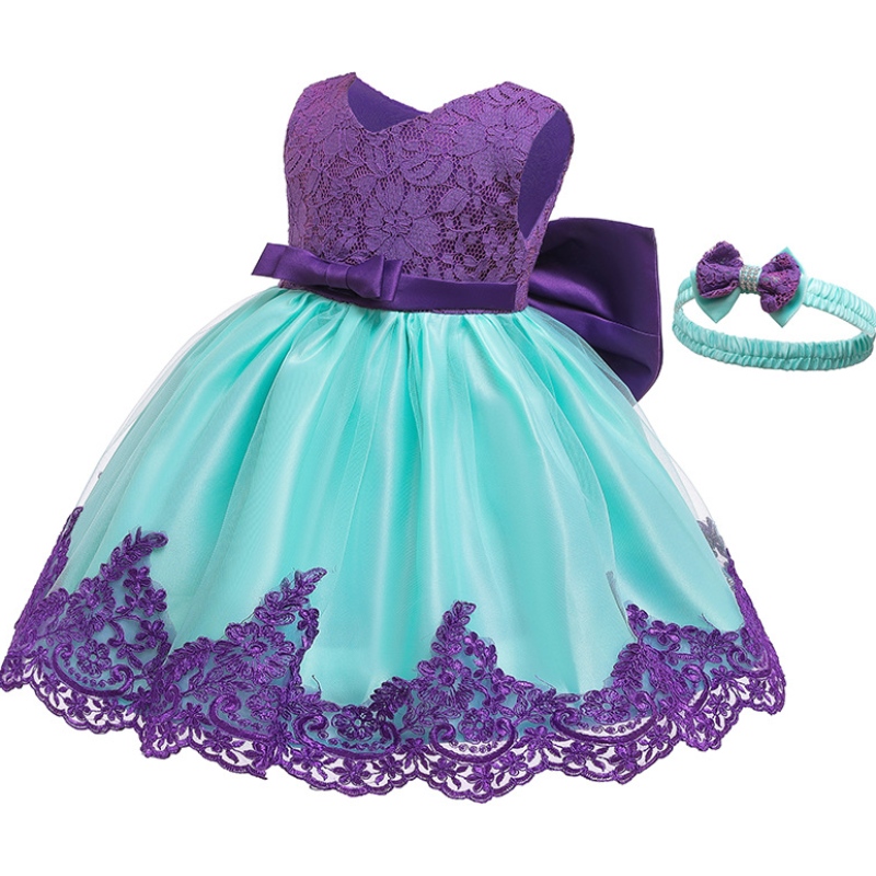 Blumenmädchenkleid Kinder Bowknot Hochzeitskleid Mädchen Sommerprinzessinkleid mit Stirnband