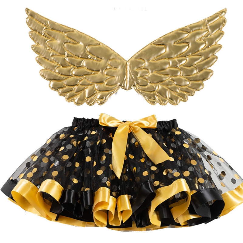 Gold Wings Polka Dot Party Kleid Halloween Girls Tutu Skir