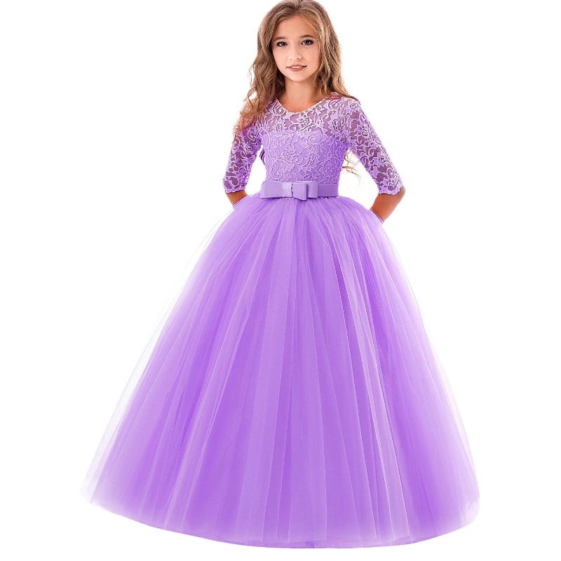 Großhandel Kinderkleidung Girls Fancy Spitze Lange Kleider Kinder Boutique Maxi Ballkleid