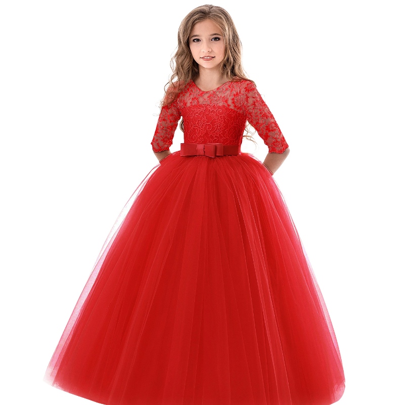 Großhandel Kinderkleidung Girls Fancy Spitze Lange Kleider Kinder Boutique Maxi Ballkleid