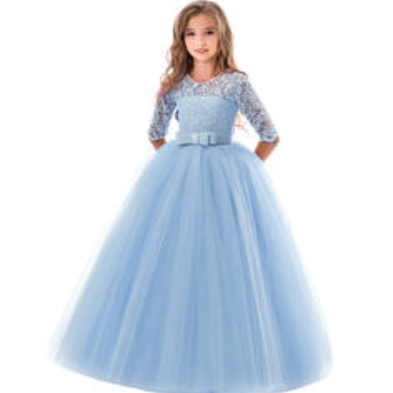 2022 Winter New Fashion Girl Party Kleid Kleid Spitze Mesh Gaze Puff Langarm Abend Hochzeit Prinzessin Kleider