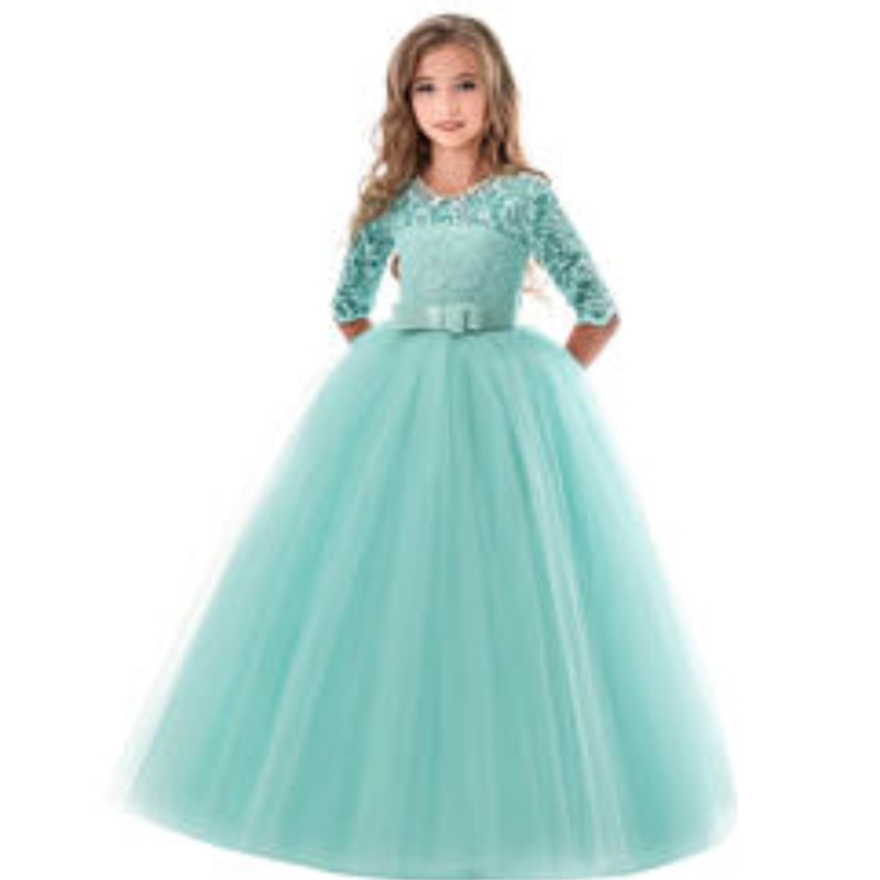 2022 Winter New Fashion Girl Party Kleid Kleid Spitze Mesh Gaze Puff Langarm Abend Hochzeit Prinzessin Kleider