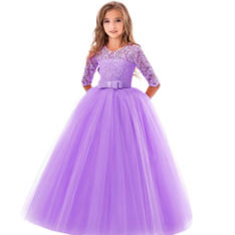 2022 Winter New Fashion Girl Party Kleid Kleid Spitze Mesh Gaze Puff Langarm Abend Hochzeit Prinzessin Kleider