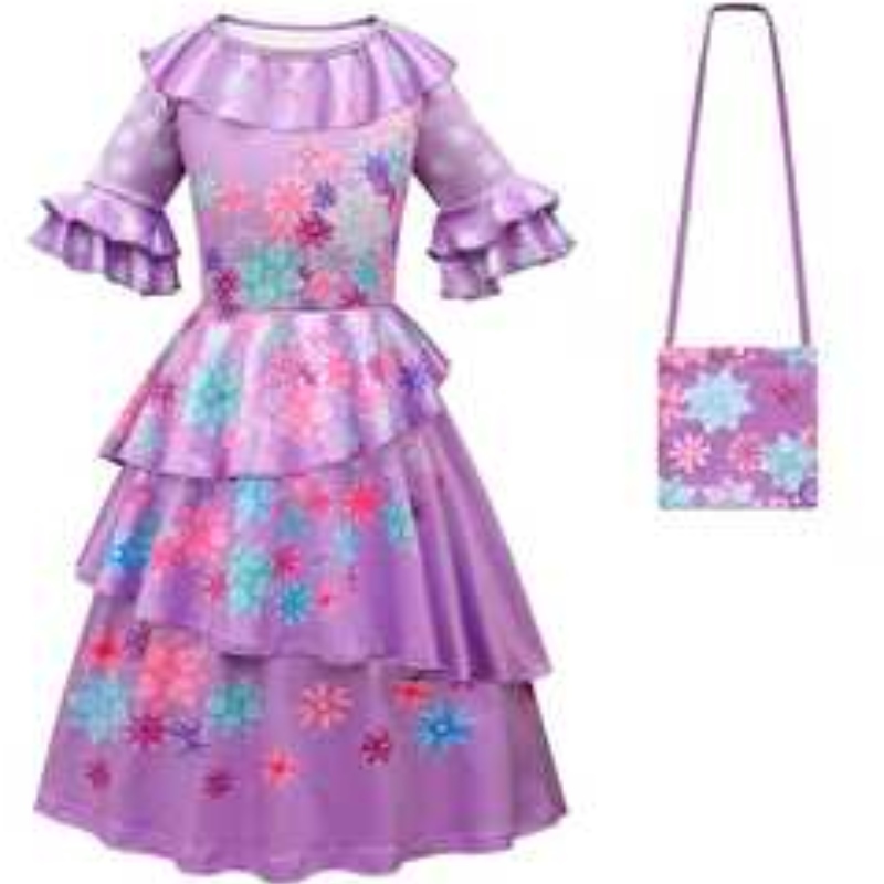 2022 Amazon Heißverkauf Großhandel Neues Stil Kinder Beste Cartoon Encanto Cosplay Kostüme Mädchen Prinzessin Kleid und Tasche