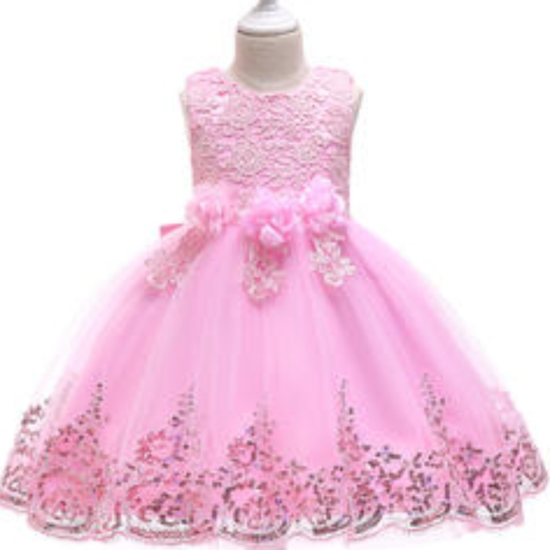 Benutzerdefinierte Stickerei rosa Ballkleid Blume Prinzessin 4-8 Jahre Baby Girls Dress Designs Party Party