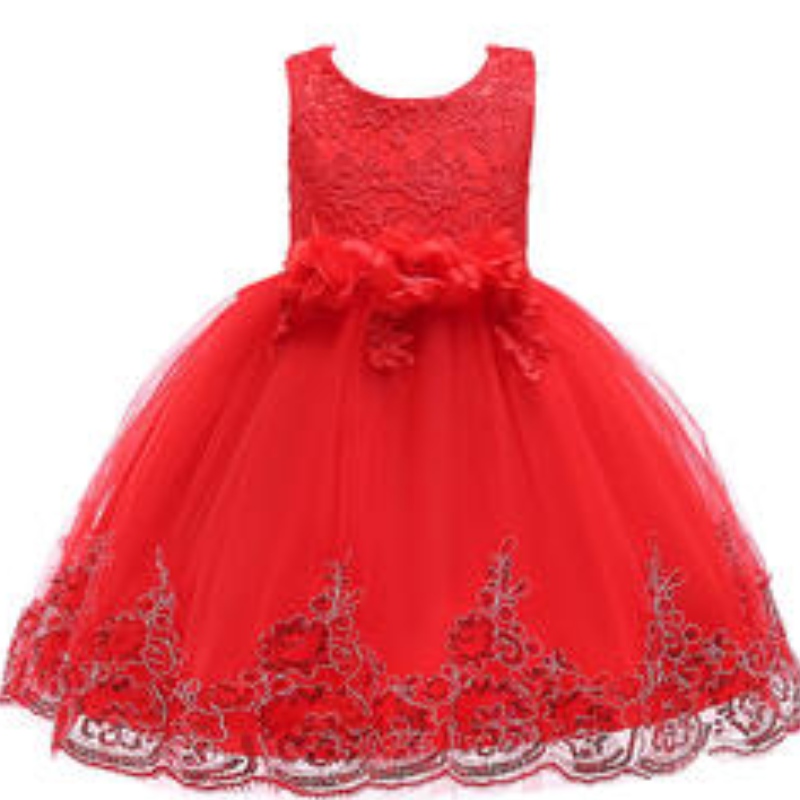 Benutzerdefinierte Stickerei rosa Ballkleid Blume Prinzessin 4-8 Jahre Baby Girls Dress Designs Party Party