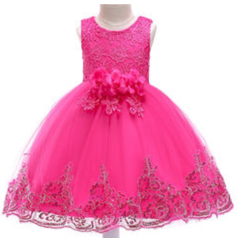 Benutzerdefinierte Stickerei rosa Ballkleid Blume Prinzessin 4-8 Jahre Baby Girls Dress Designs Party Party