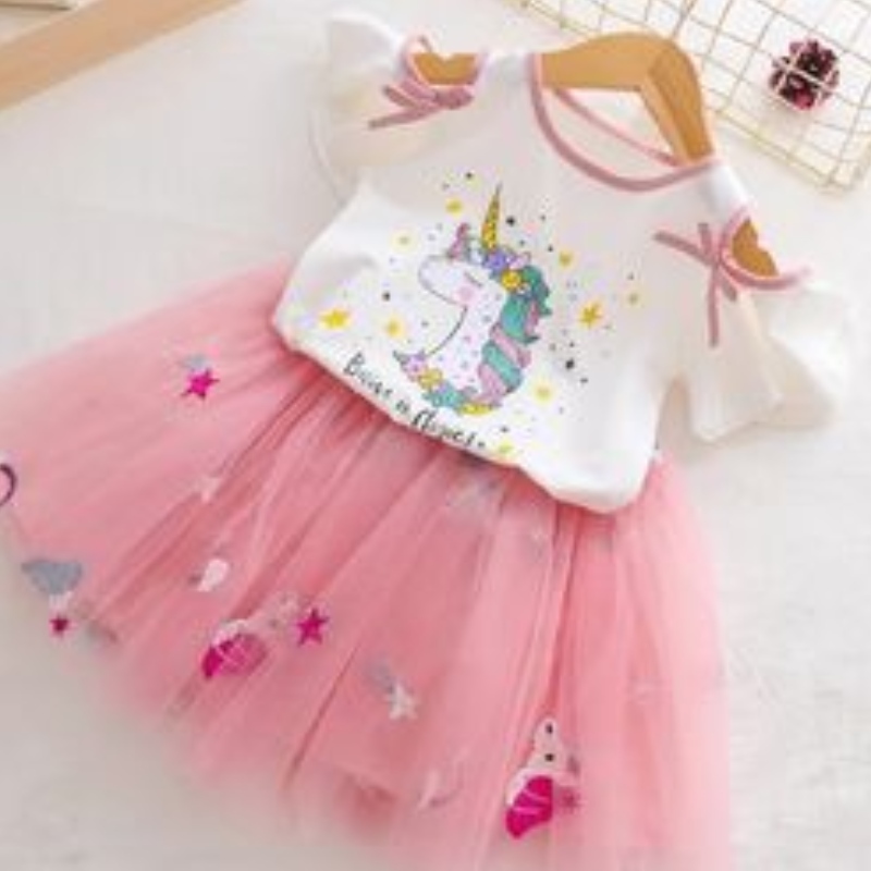 Baby Mädchen Einhorn Kleider Sommer T-shirt+Tutu Prinzessin Kleid Kinder Kurzarm Kleidung Set Kinder 2pcs Party Kostüm