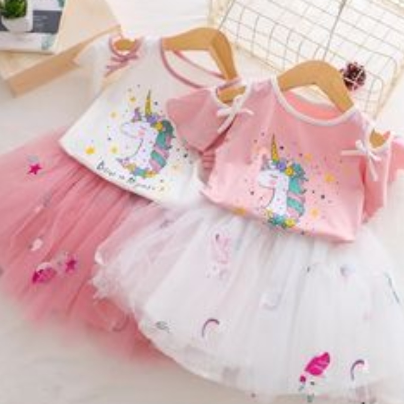 Baby Mädchen Einhorn Kleider Sommer T-shirt+Tutu Prinzessin Kleid Kinder Kurzarm Kleidung Set Kinder 2pcs Party Kostüm