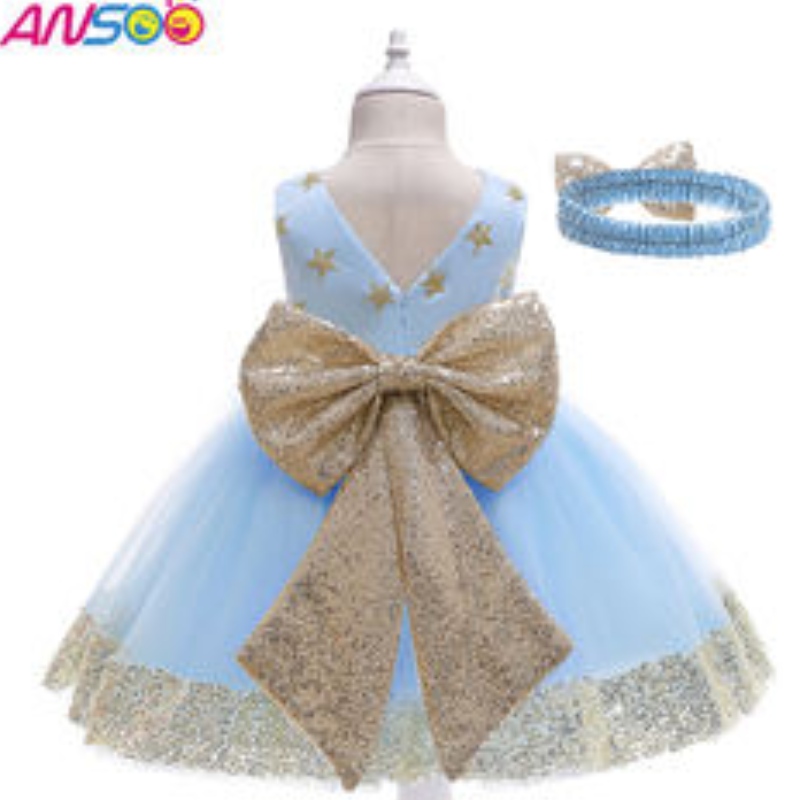 Ansoo Fancy Kids Kleid Neuankömmlinge Spitze Blumenmädchen Star Muster Schöne Baby Kinder Erst Geburtstagskleid für 1-13 Jahre Mädchen Mädchen