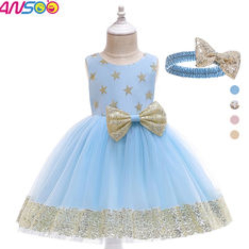 Ansoo Fancy Kids Kleid Neuankömmlinge Spitze Blumenmädchen Star Muster Schöne Baby Kinder Erst Geburtstagskleid für 1-13 Jahre Mädchen Mädchen