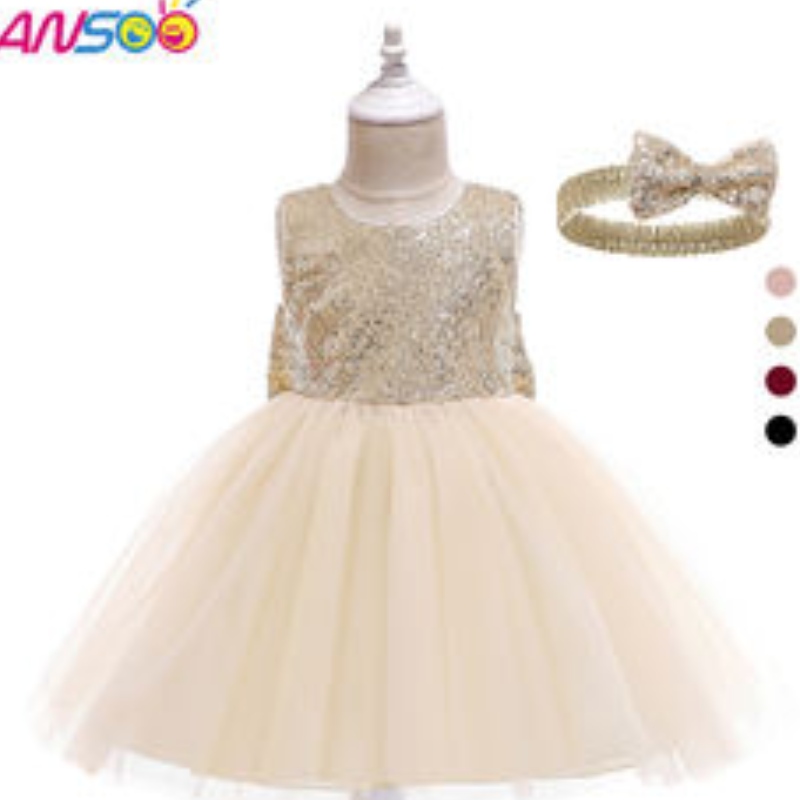 Ansoo Drop Shipping Baby Girls Kleid Kleinkind Kids Party Tutu Festzug Spitzenkleider Kleid für Blumenmädchenkleid mit Stirnband