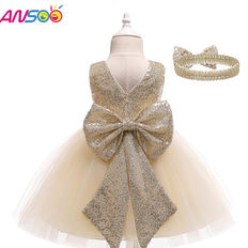 Ansoo Drop Shipping Baby Girls Kleid Kleinkind Kids Party Tutu Festzug Spitzenkleider Kleid für Blumenmädchenkleid mit Stirnband