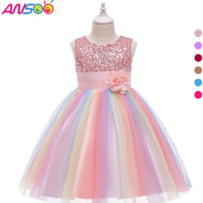 ANSOO Amazon luxuriöse ärmellose schöne Prinzessin Kinder Ballkleid Kinder Kleidung lila Blumenmädchen Kleider Rüschenrock
