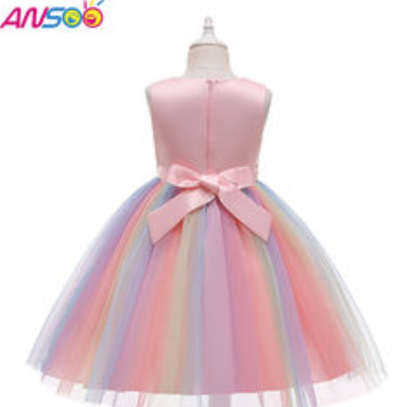 ANSOO Amazon luxuriöse ärmellose schöne Prinzessin Kinder Ballkleid Kinder Kleidung lila Blumenmädchen Kleider Rüschenrock