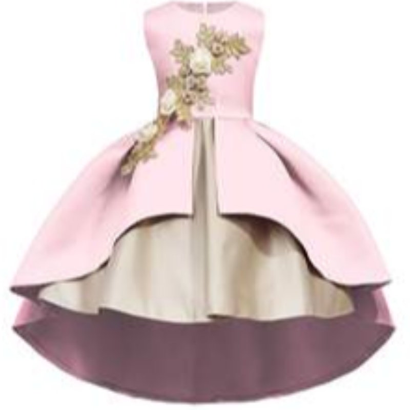 Heißer Verkauf Satinparty Kinder Blumen langes Tablett Kleid
