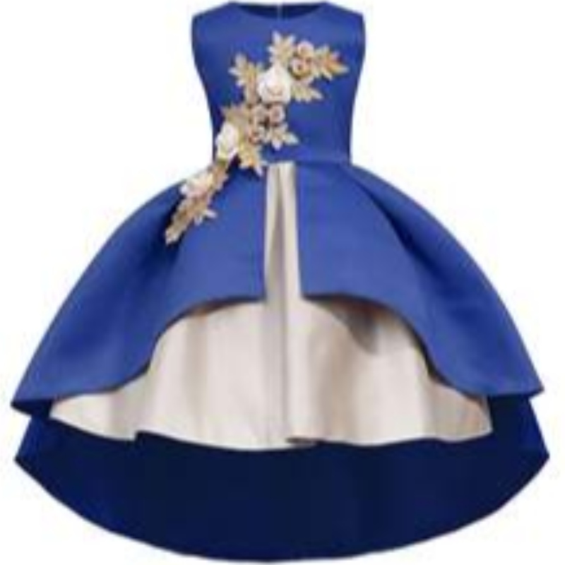 Heißer Verkauf Satinparty Kinder Blumen langes Tablett Kleid