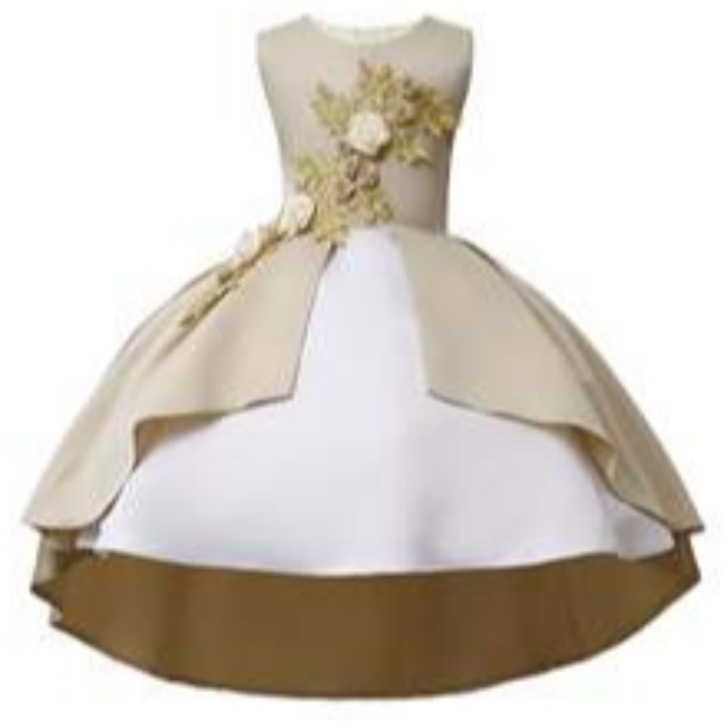 Heißer Verkauf Satinparty Kinder Blumen langes Tablett Kleid