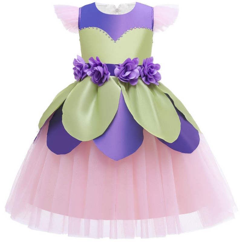 Blumenfee Kleid Mädchen Kinder lila rosa Patchwork Tüll Kleidung süße fliegende Ärmel Kinderbühne Performance Kostüme