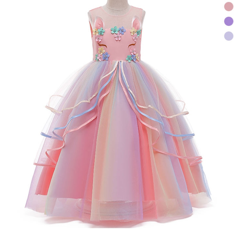 Ansoo private maßgeschneiderte französische Stil Luxus Kinder Langes Einhorn Tüll Prinzessin Hochzeitsfeier Einhornkleid für Mädchen
