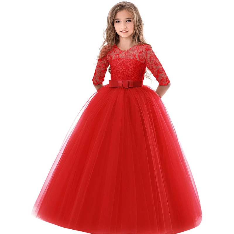 2-14 Jahre Kinder Hochzeitsfeier Tägliches Kleid mit Bogennetz für Kinder Mädchen Prinzessin Kleid