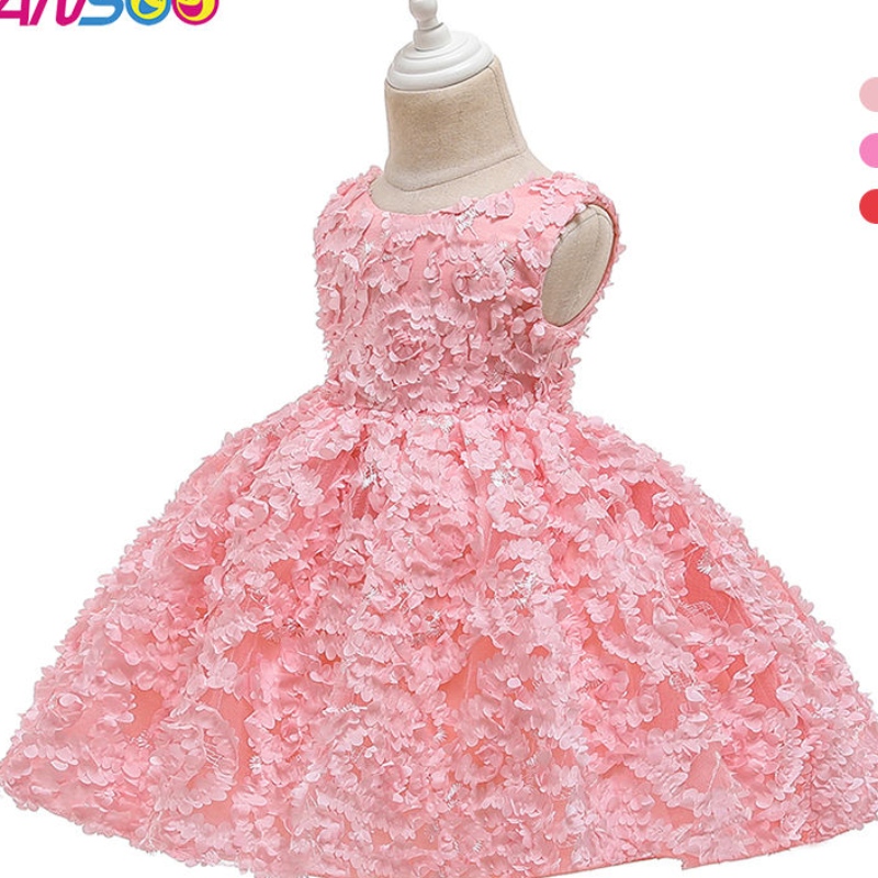 Ansoo 3 Farben Fabrikanpassung Rose Erst Geburtstagskleid Kinder Baby Mädchen Blume Prinzessin Brautrosa Kleider für Kinder