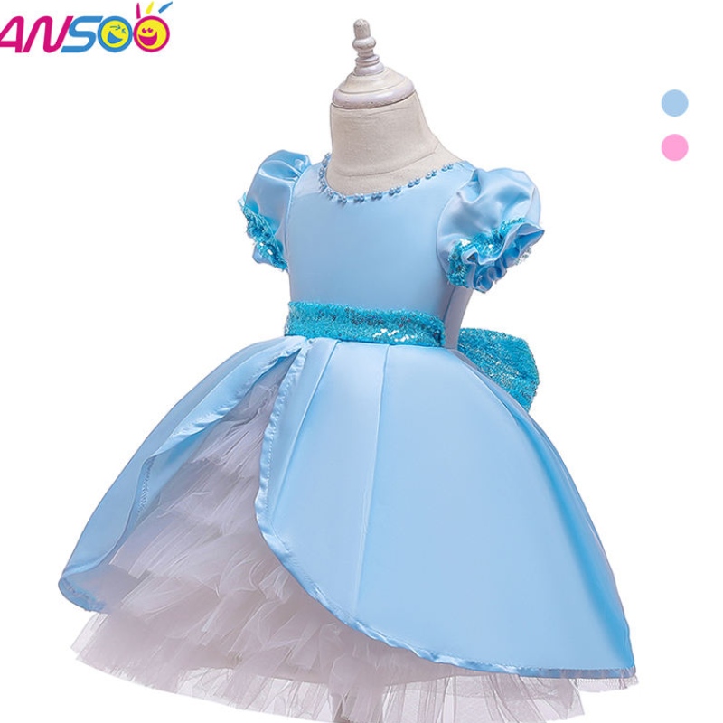 Ansoo ärmellose Kinder Kinder Mädchen Mädchen geschwollen Blau Tutu Kleid Baby Kleinkinder Säuglinge Sommer Trending Kleid Boutique Kleid für Mädchen