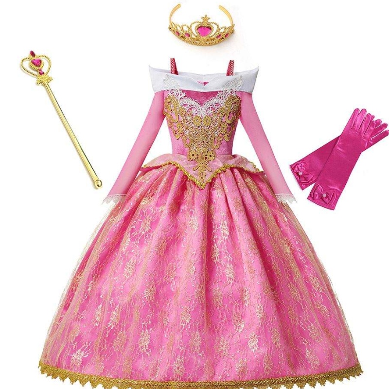 Baigeneue Mädchen Prinzessin Aurora Kostüm Langarm Dornröschen Geburtstag Party Kleid Kinder Zettel Kleid für Mädchen
