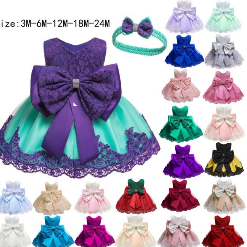 Baige 0-24 Monate Neugeborene Mädchen Kleid Kleider Spitze Blumenmädchen kleine Kinder Kleidung Erstes Geburtstagsfeierkleid mit Stirnband L1911xz
