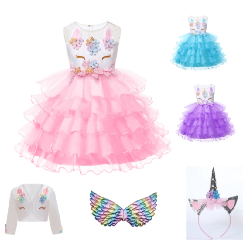 Großhandel 2-12 Jahre Kinder Kleinkind Blumen Mädchen Tutu Kleid Regenbogen Prinzessin Geburtstag Baby Girls Party Einhorn Dres