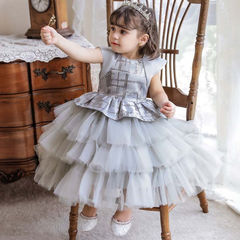 Baige 2022 Neues mehrschichtiges Blumenmädchenkleid Little Girl Fairy Prinzessin Ballkleid Baby Girl Kleider 2year