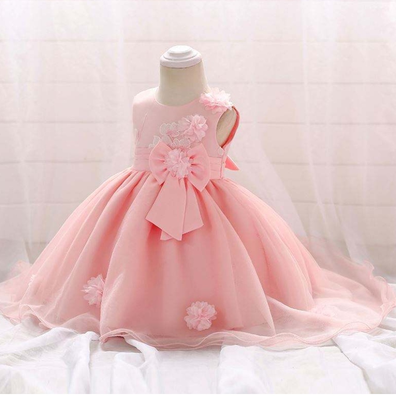 Neuestes Design Schönes Mädchen Blume Baby Mädchen Pink Kinder Party ein Stück Western Kinder Hochzeitskleid