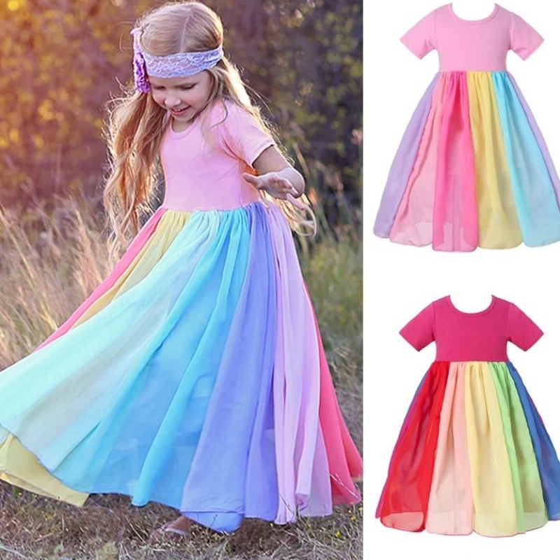 Kleine Mädchen Mesh Tüll Kleider Frühling Sommer Regenbogen Beach Prinzessin Kleid Kinder Kinder Kurzarm Sundress Party Kostüm