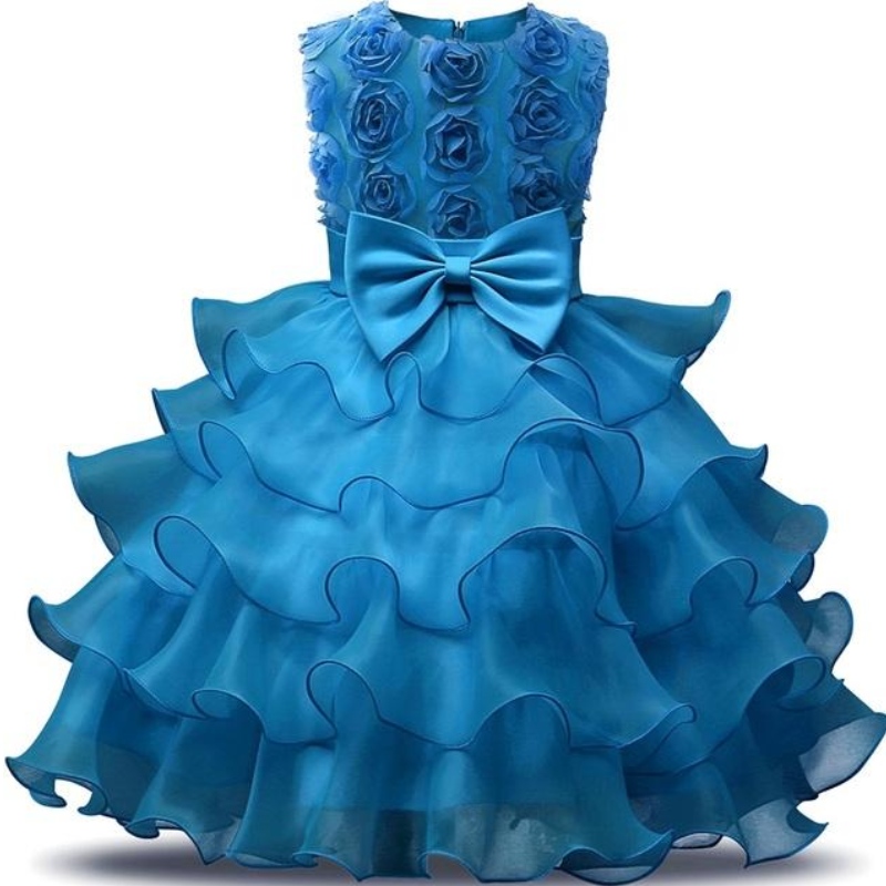 Mädchen Erste Frohe Weihnachten Prinzessin Kleid Red Spitze Neujahrsfeier Kostüm für Kinder Kinder Blume Hochzeit und Geburtstagskleid