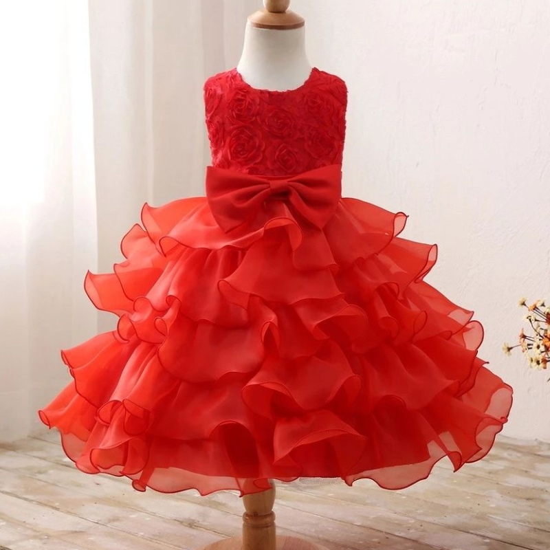 Mädchen Erste Frohe Weihnachten Prinzessin Kleid Red Spitze Neujahrsfeier Kostüm für Kinder Kinder Blume Hochzeit und Geburtstagskleid