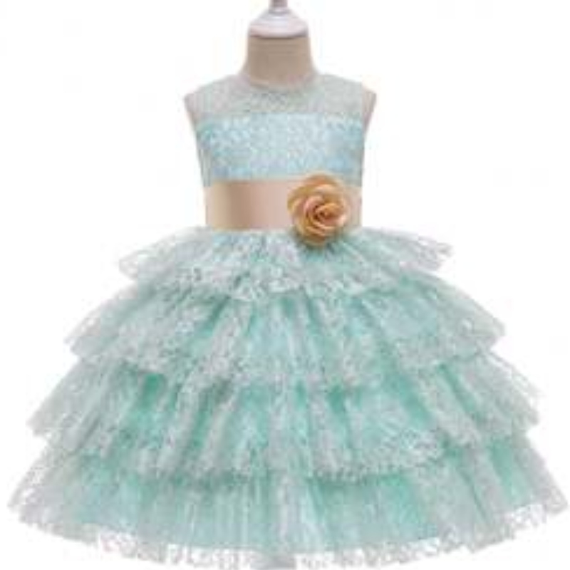 Baige New Children 's Princess Kleid Spitze geschichtete ärmellose Blumenmädchen Brautkleider 3 - 49 Stück